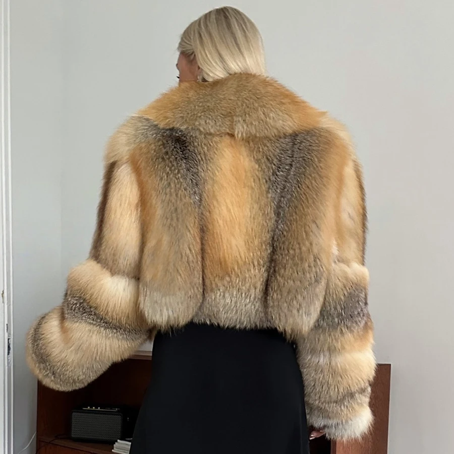 معطف فرو الثعلب الذهبي lsland سترة من الفرو الحقيقي مع ياقة قصيرة معطف فرو الثعلب الفضي الأصلي وصل حديثًا معطف فرو طبيعي للنساء #2