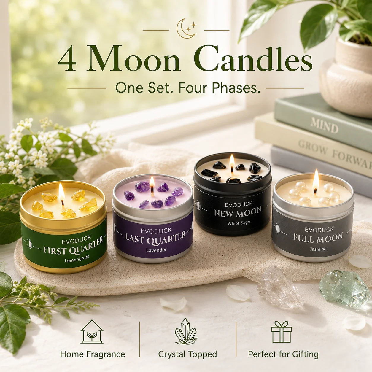 4PCS Moon Phase Crystal Scente - đánh giá và giá Home Fragrance White Jasmine