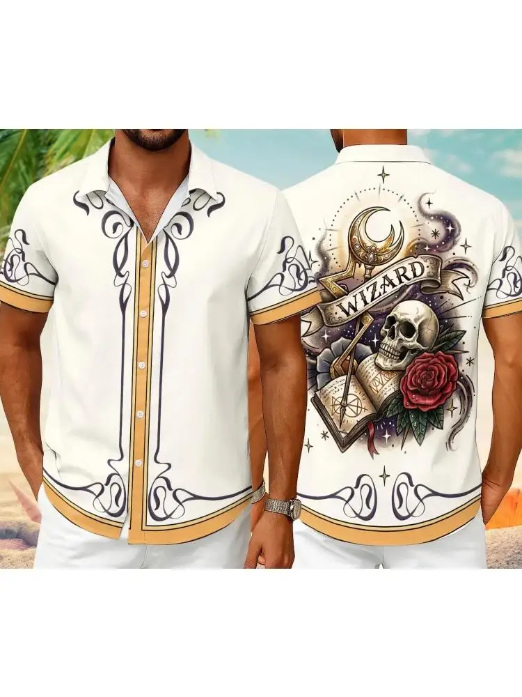 Shirts For Men 3D Vintage Horror Skull Rocker Print Gothic Rockabilly Hawaiian Short Sleeve Shirt Summer Breathable Men Clothing