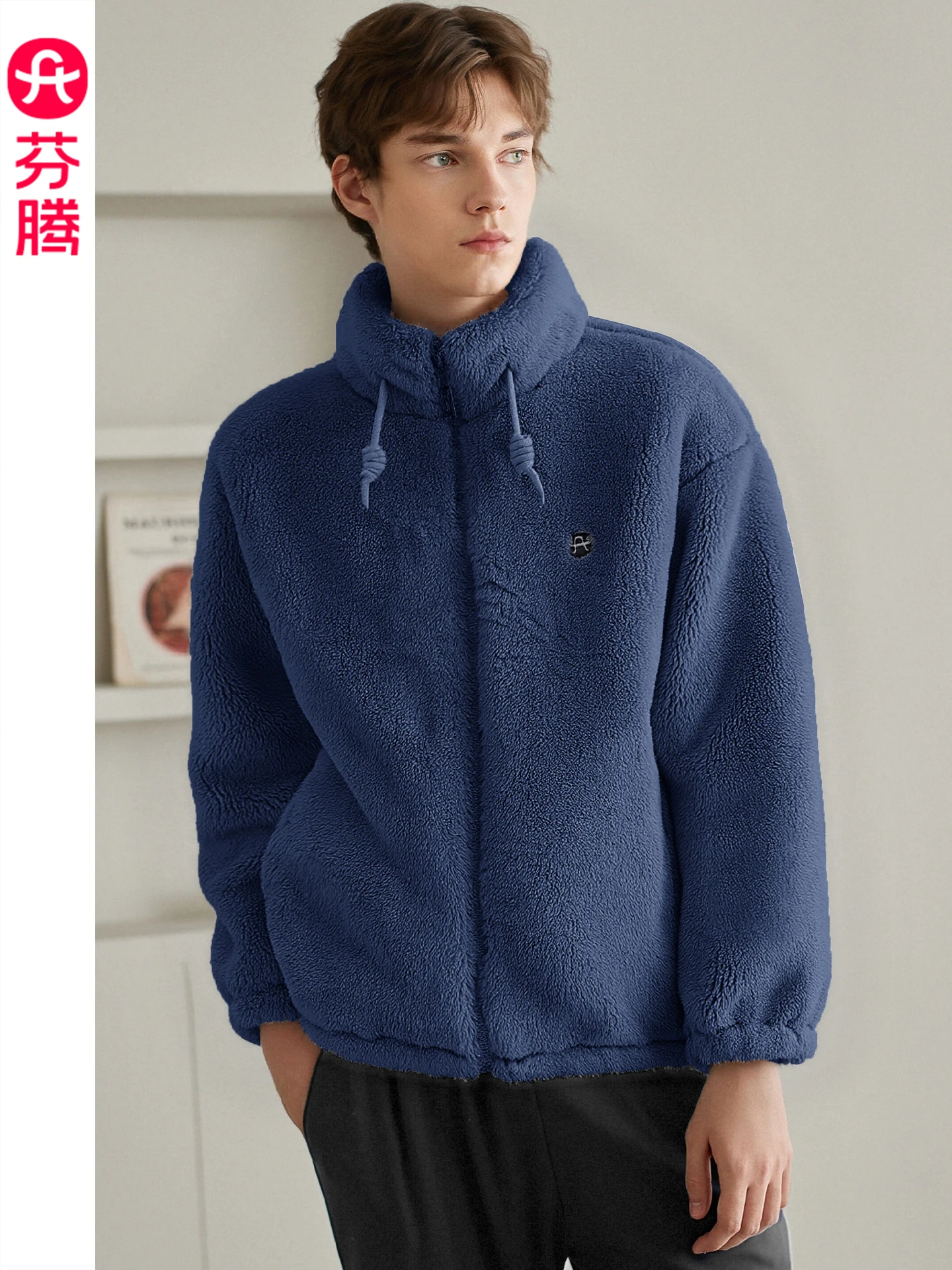 fenteng-メンズ-コーラルフリース-パジャマ-厚手フランネル-ホームウェア-長袖-ジッパー-無地-カジュアル-ホームスタイル