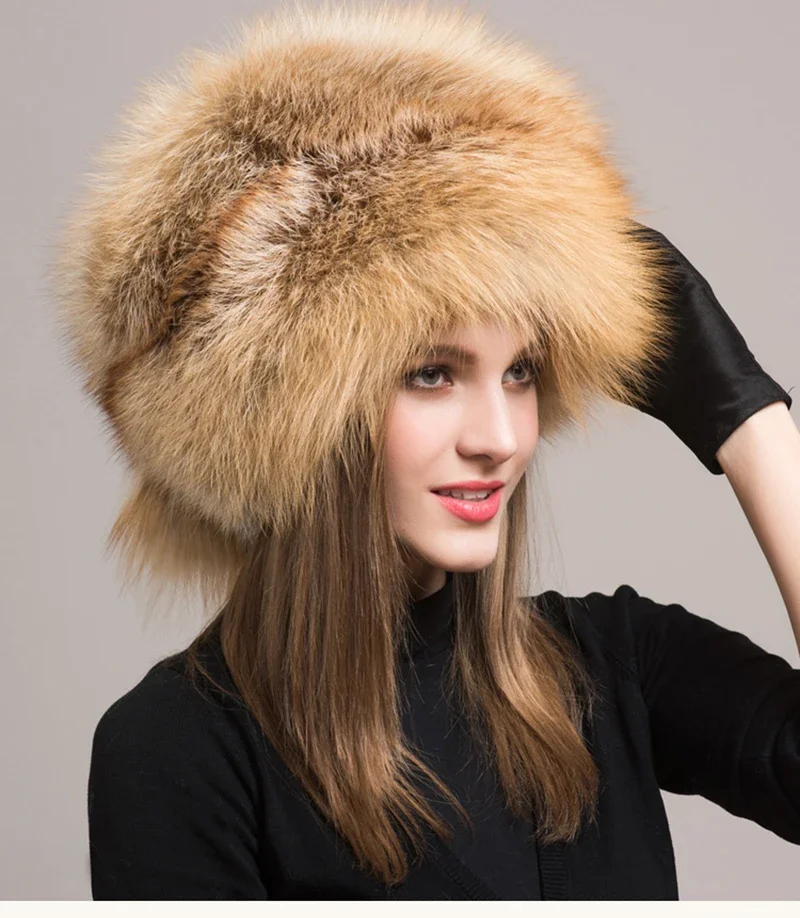 Winter Damen Echtpelz-Mütze Natürliche Modische Fuchspelz-Hüte Kopfbedeckung Russische Outdoor-Kappe Damen Verdickte Warme Pelzmützen – Detail 8