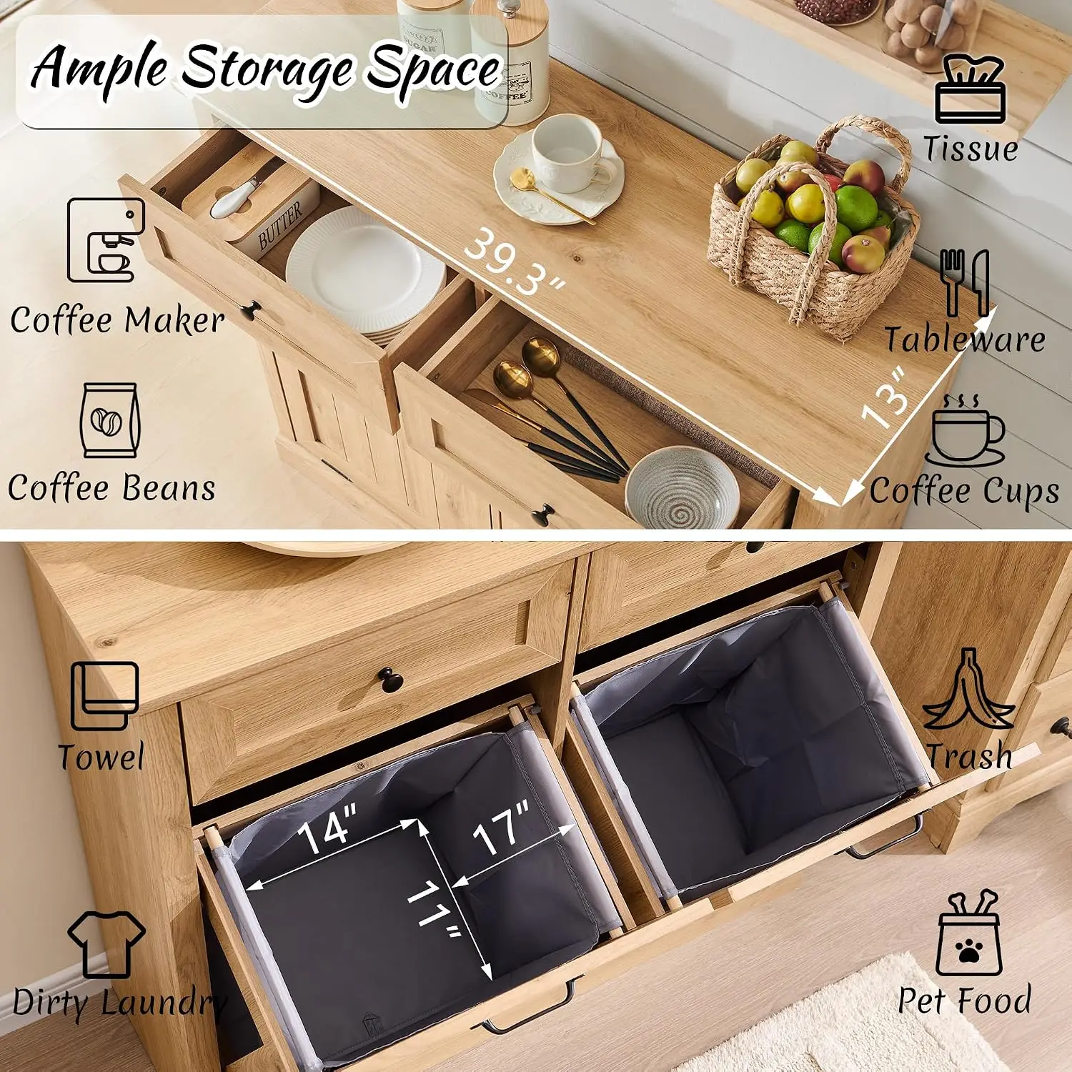Double Tilt Out Laundry Hamper & Trash Cabinet, Customized