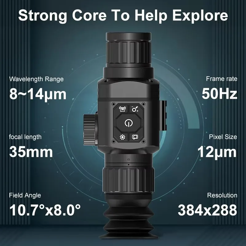 A7 Thermal Scope for Hunting 384x288 Resolution 35mm Lens 8X Magnification Waterproof NETD Less 20mk Night Vision Video