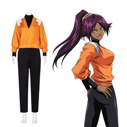 Anime BLEACH Shihouin Yoruichi Cosplay Costume Yellow Outfit Short Long Uniform Women Halloween Carnival Role Play Full Suit
