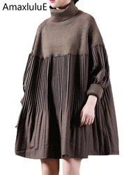 Amax luluE 2024 Womens Korean Patchwork Elegant Sweaters Winter Turtleneck Design Loose Jumpers Leisure Solid Vintage Pullover