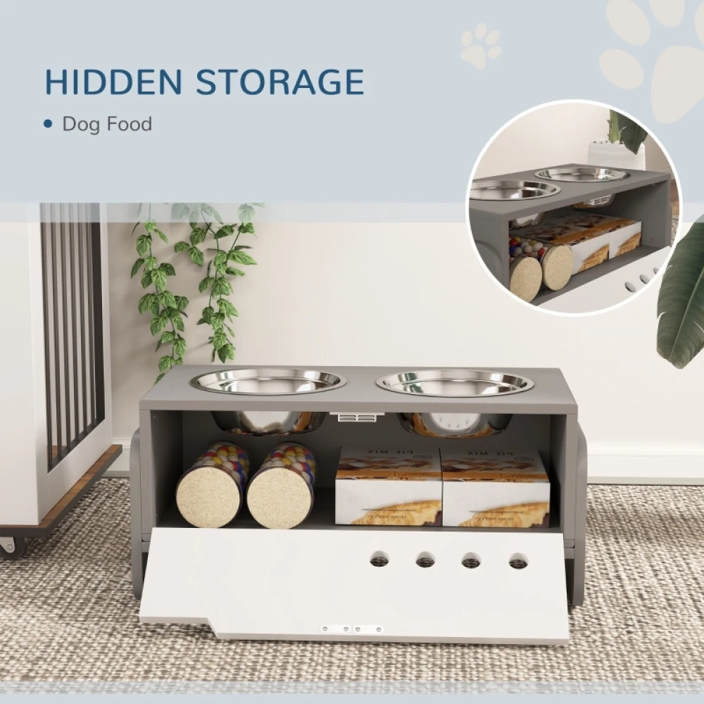 PINGGO 3 Height Adjustable Raised Dog Bowls, Dog Feeding Storage Station W/ Slow Feeder Mat, 2 Stainless Steel Bowls