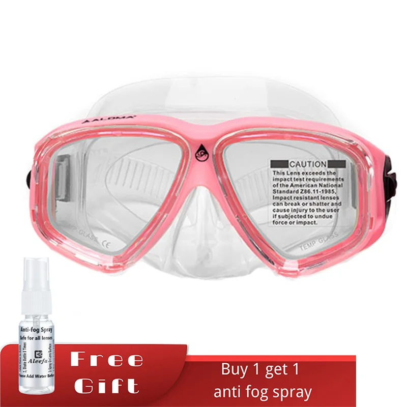 RX Prescription Optical Suba Diving Mask Myopia -1.0 to -8.5 Tempered Lens Anti-fog Free Dive Goggles  freedive Pink