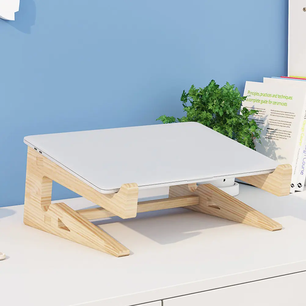 1Pcs Computer Heighten Rack Wooden Laptop Stand Ergonomic Notebook Elevated Riser for Desk Office Home Study Meeting Room Laptop