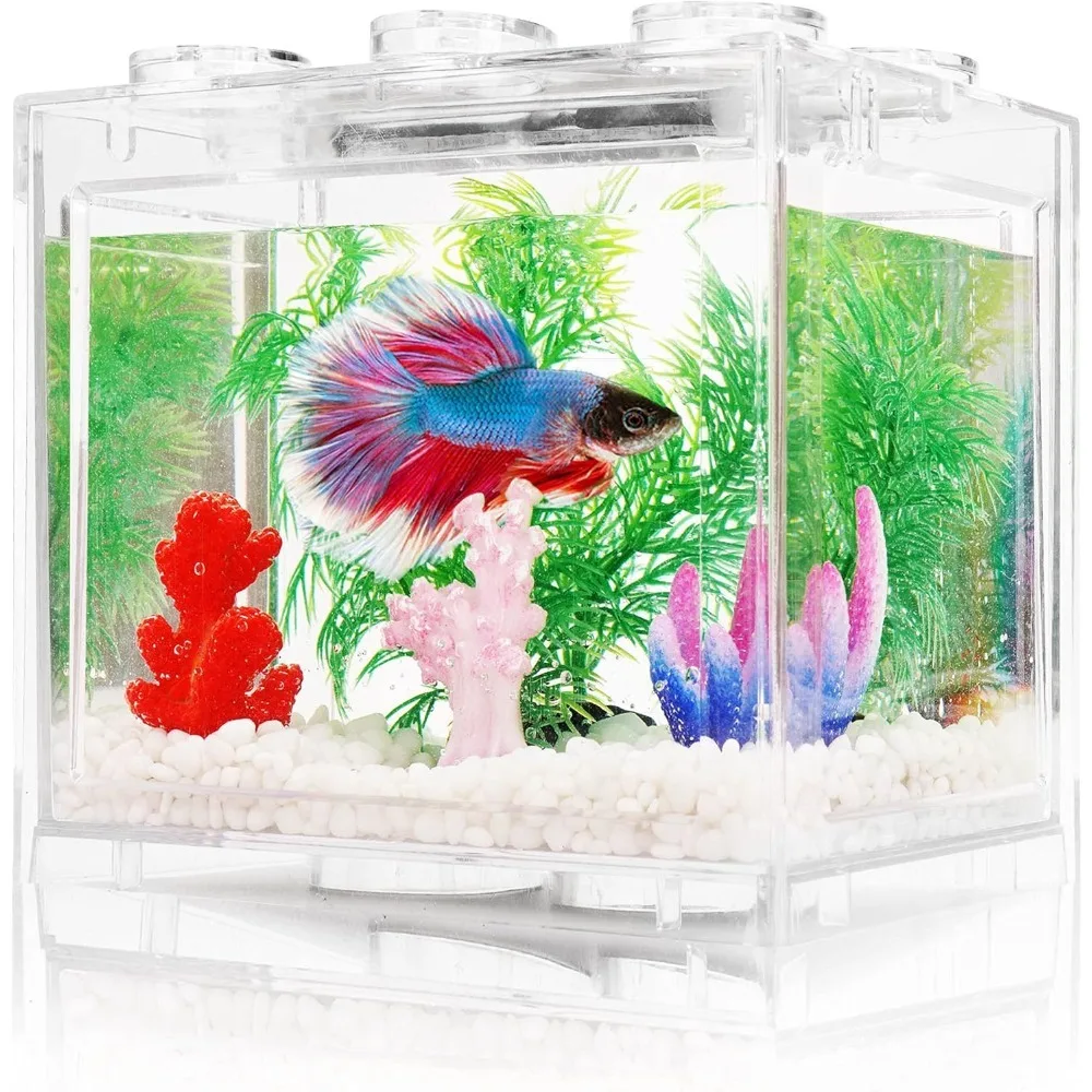 Mini Fish Bowls Thai Betta Tank Small Ornamental Fish Live Pet Stackable Aquariums Cylinder 6 Holes High Transparency Fish Tank