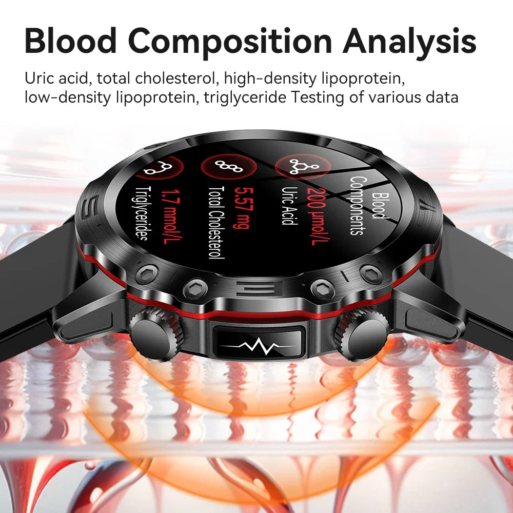 NOYAFA 2025新型スマートウォッチ 血中脂質 尿酸 血圧 メンズ ECG+PPG フィットネストラッカー 時計 スポーツスマートウォッチ