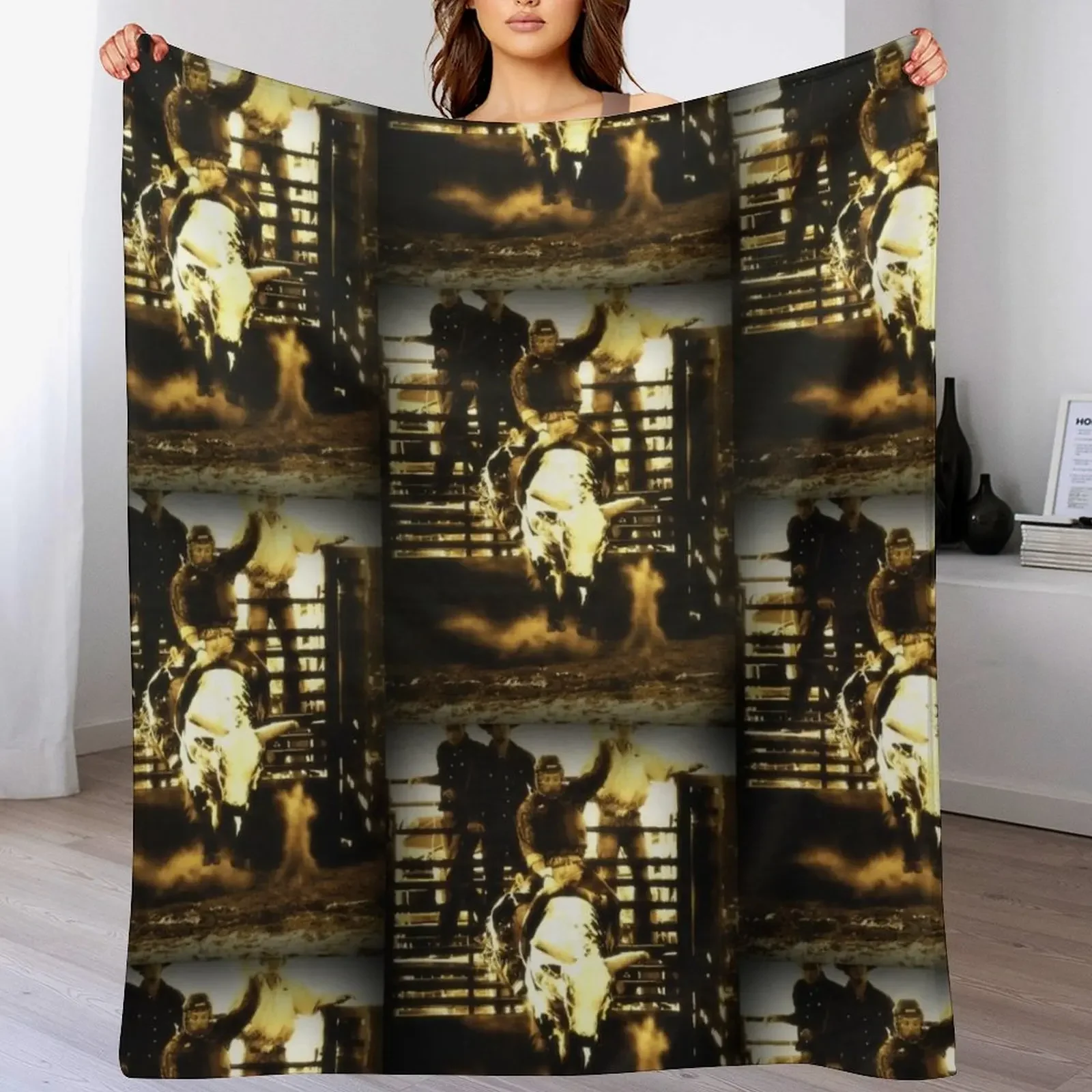 

Bull Riding Rodeo Cowboy Rustic Country Western Throw Blanket Durable Warm Blanket for Daily Home Use