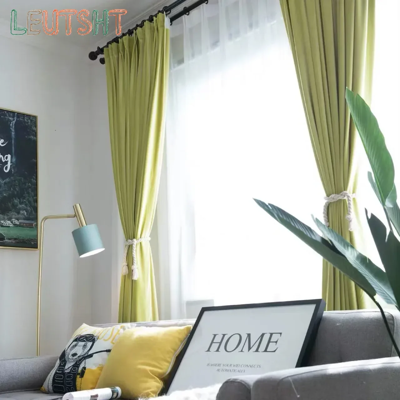 

Modern Minimalist Fresh Green Thickened Velvet Blackout Curtain Living Room Bedroom Study Nordic Ins Style Custom Size