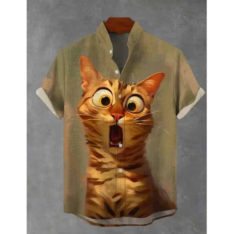 

New men's Short Sleeved shirt, Fujiyama Plus Size Chinese Printed top, Casual And Comfortable Linen men's Shirt
