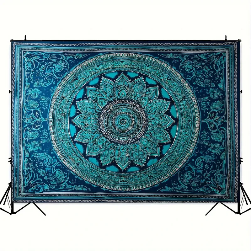 VIKAMA Teal Mandala Lotus Tapestry Bohemian Floral Sacred Geometric Psychedelic Wall Hanging Bedroom Decor Cloth