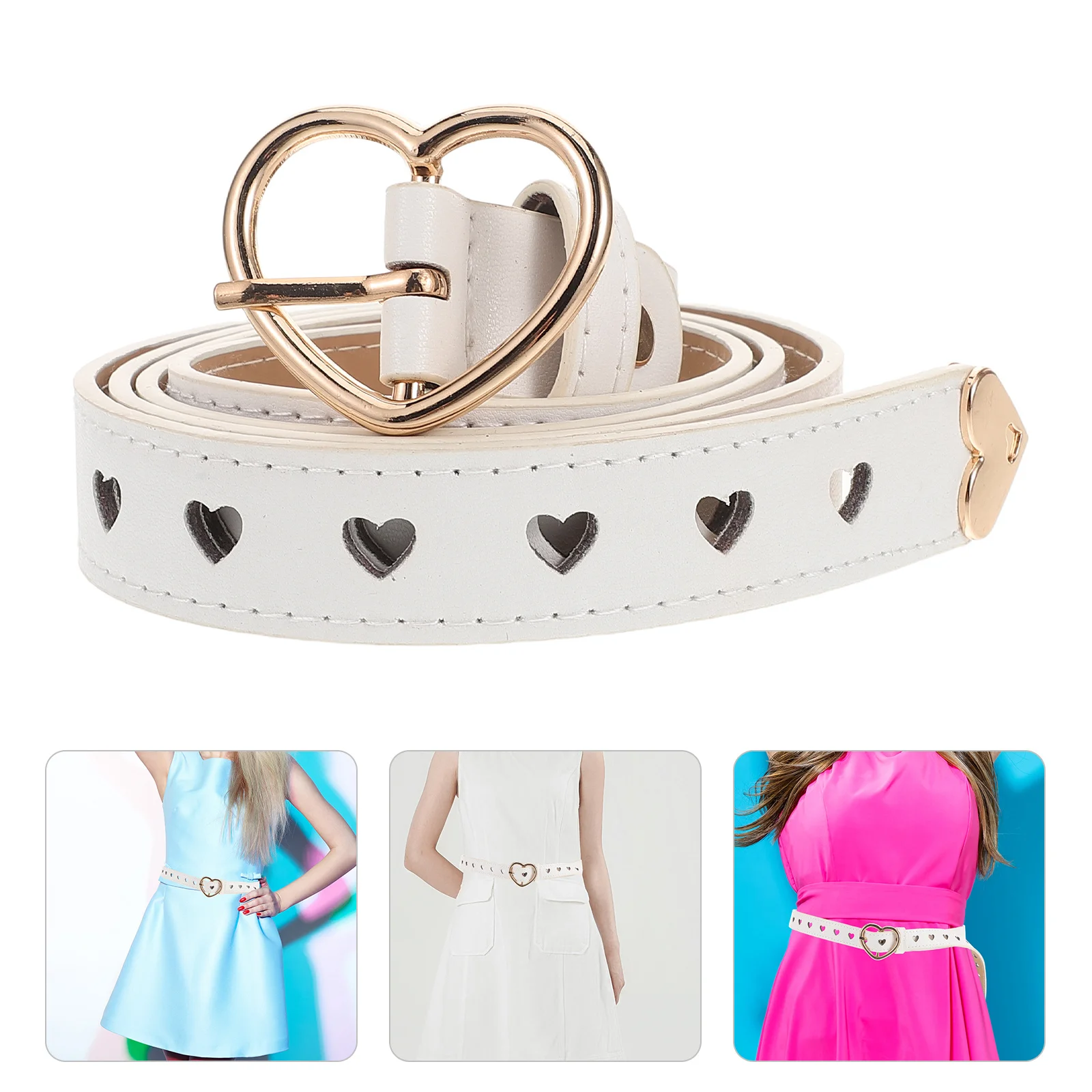 

Heart Buckle Hollow Out Stylish PU Belt Adjustable for Women Jeans Dresses Casual Outfits Aesthetic Fashion Accessory