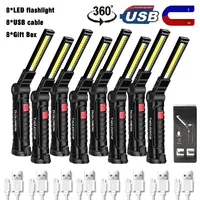 USB Rechargeable COB Work Light Portable Magnetic Car Repair Torch LED Red Light Warning Foldable Outdoor Emergency Flashlight