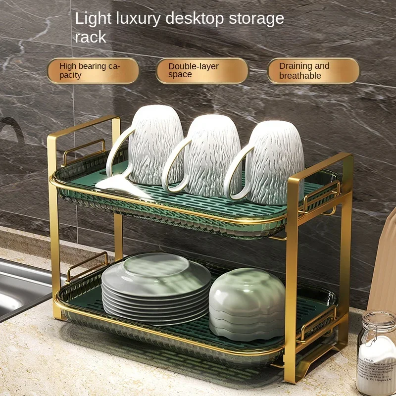 

Double Layer Cup Storage Tray Dish Drainer Fruit Vegetable Water Drain Racks Kitchen Organizer Washing Drying Rack