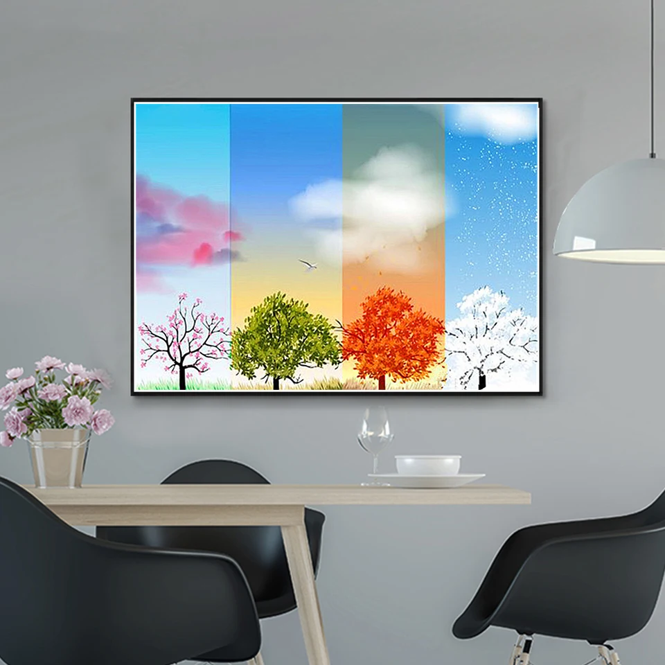 5D DIY Diamond Painting Landscape Four Seasons Tree Rhinestone Picture Diamond Embroidery Winter Home Decoration Mosaic Gift