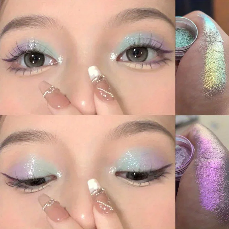 Sombra camaleão com glitter, brilho perolado para contorno iluminador, cores degradadas metálicas, festivais fáceis de maquiagem para os olhos preguiçosos