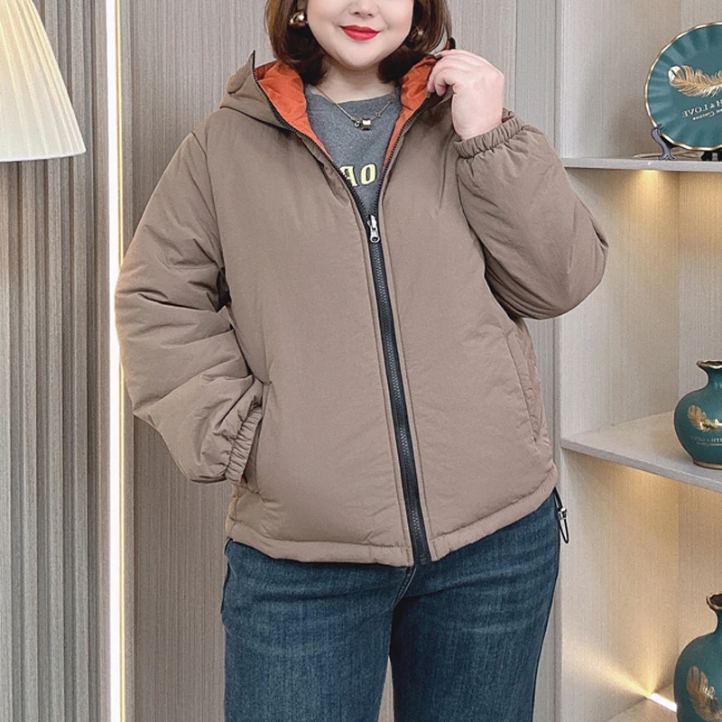 女性用リバーシブルフード付きコート,ルーズパーカ,ラージサイズ,秋冬,393,5xl