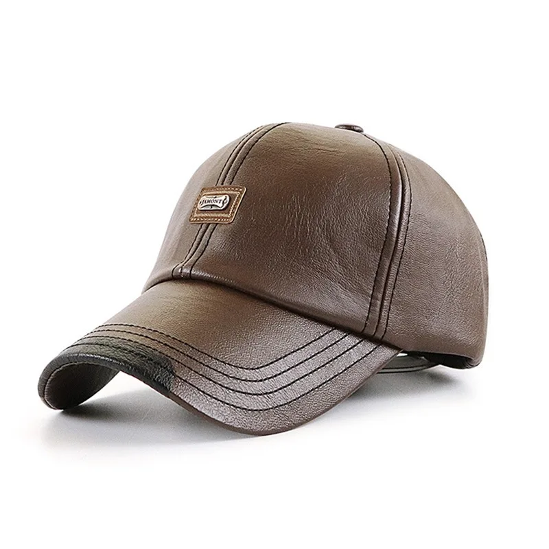 Baseball Cap Casual Fashion Hat Autumn And Winter Thin Plus Velvet Cap Leather Baseball Cap For Men New