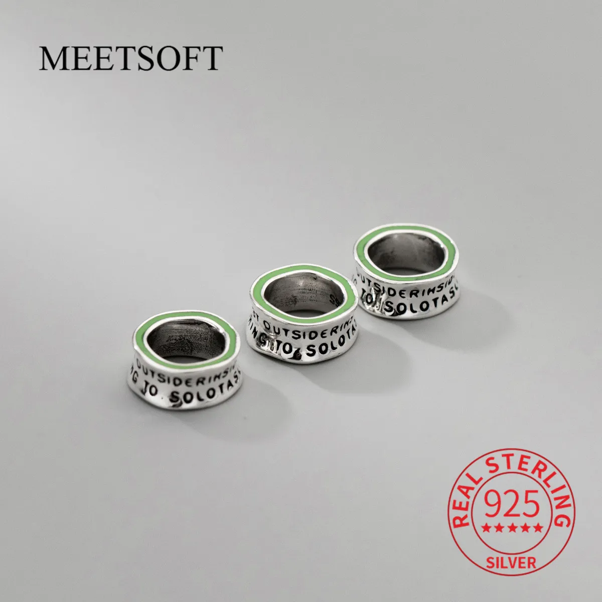 

MEETSOFT S925 Стерлинговое Серебро с зелеными буквами, бусины с отверстием 8,0 мм, украшения «сделай сам», ожерелье ручной работы, оптовая продажа