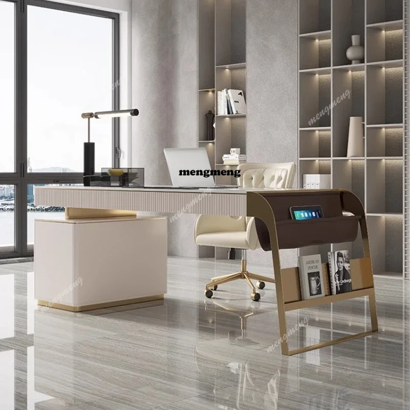 Hot sales Nordic office desk with cabinets Modern high-end luxury countertop computer desk Elegant Design mesa para computador f