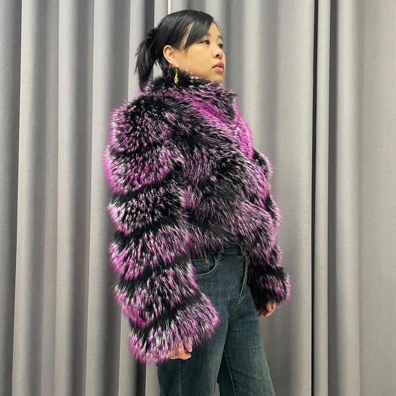 여성용 따뜻한 모피 재킷, 짧은 고품질 염색 진짜 너구리 모피 코트, 겨울 패션, 신상