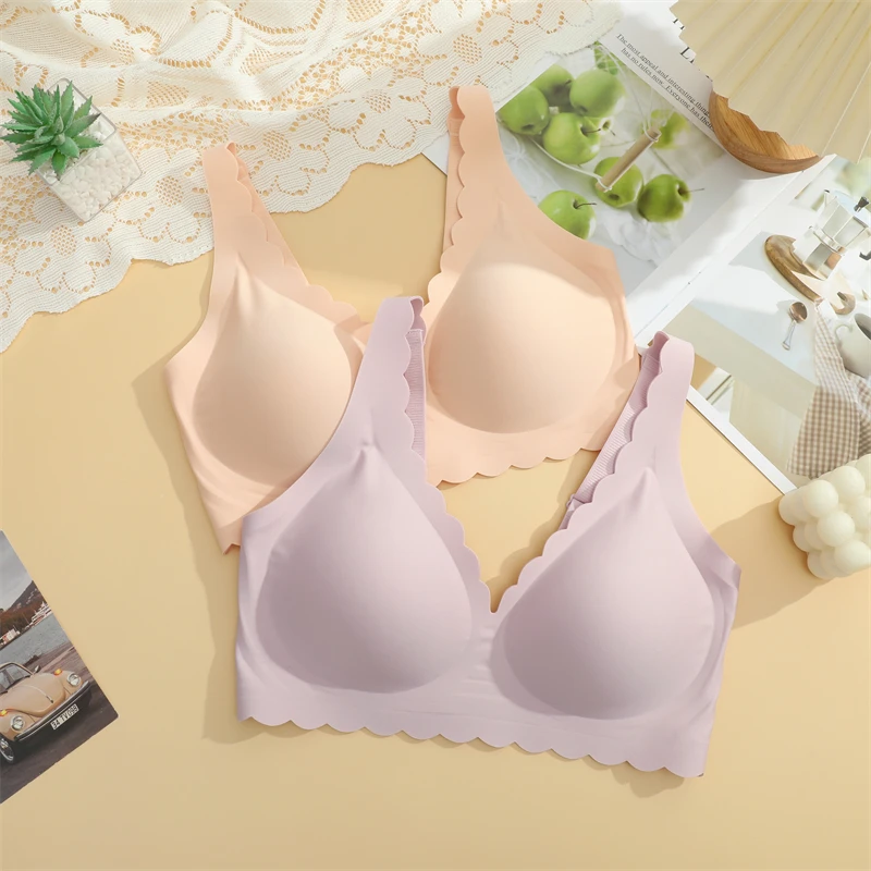 Damen-BH mit Wellenrand, kabellos, nahtlos, bequem, mit herausnehmbaren Polstern, verstellbaren Trägern, rückenfrei, atmungsaktiv, Bralette – Detail 12