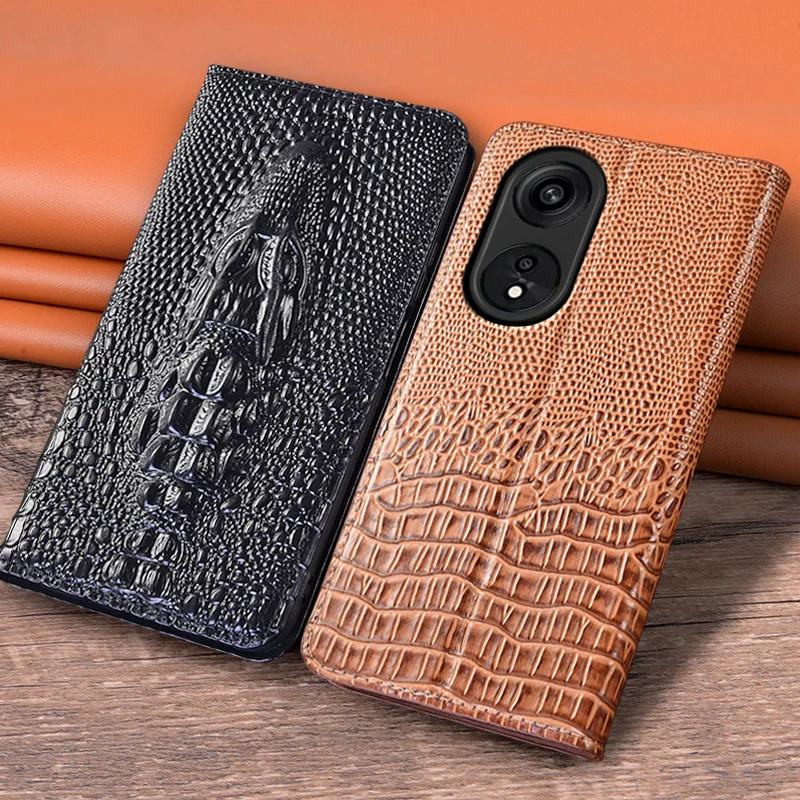 

For OPPO Reno8 T Z Pro Lite 5G 4G Flip Case 3D Crocodile Head Magnetic Cover Cowhide Genuine Leather Card Pocket Wallet Cases