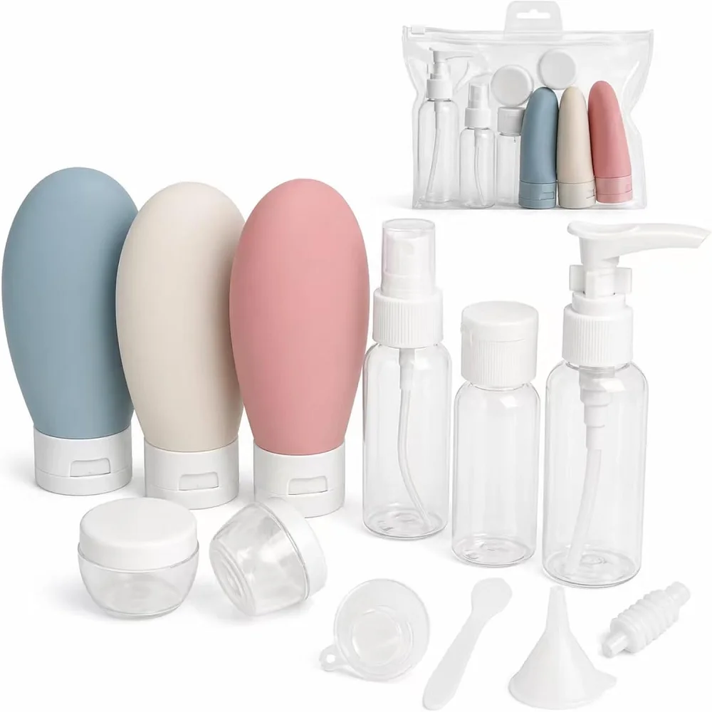 11-Piece Portable Leak-Proof Refillable Containers for Essence, Lotion, Shampoo, Mist Spray, Lotion