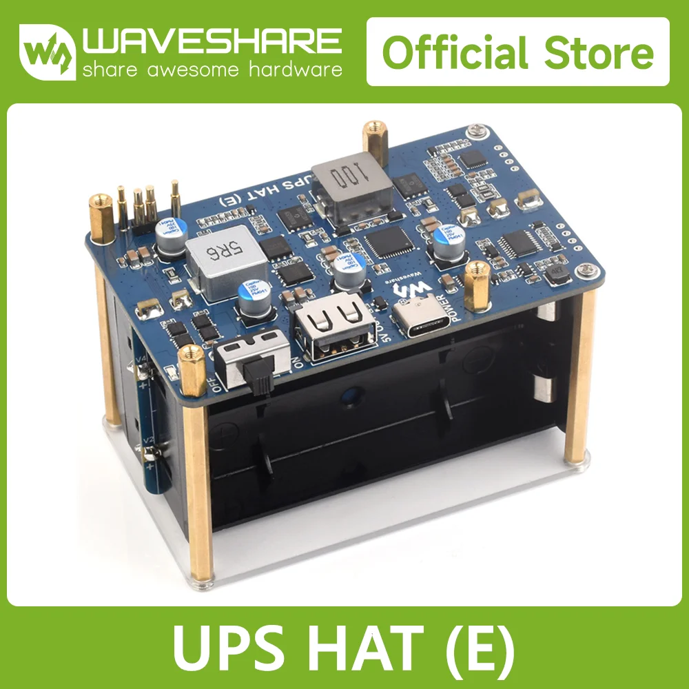 UPS HAT (E) Waveshare for Raspberry Pi Supports 4x1700 Li Batteries (NOT Included) Bi-Directional Fast Charging Pogo Pins