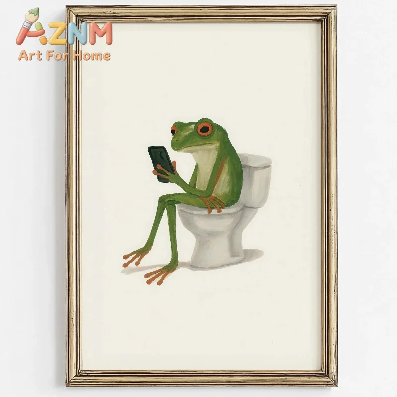 1pc frameless Canvas Painting Cute Animal Bubble Bath Wall Art Cute Bathroom Animal Poster Kids Funny Toilet Paper Animal Print