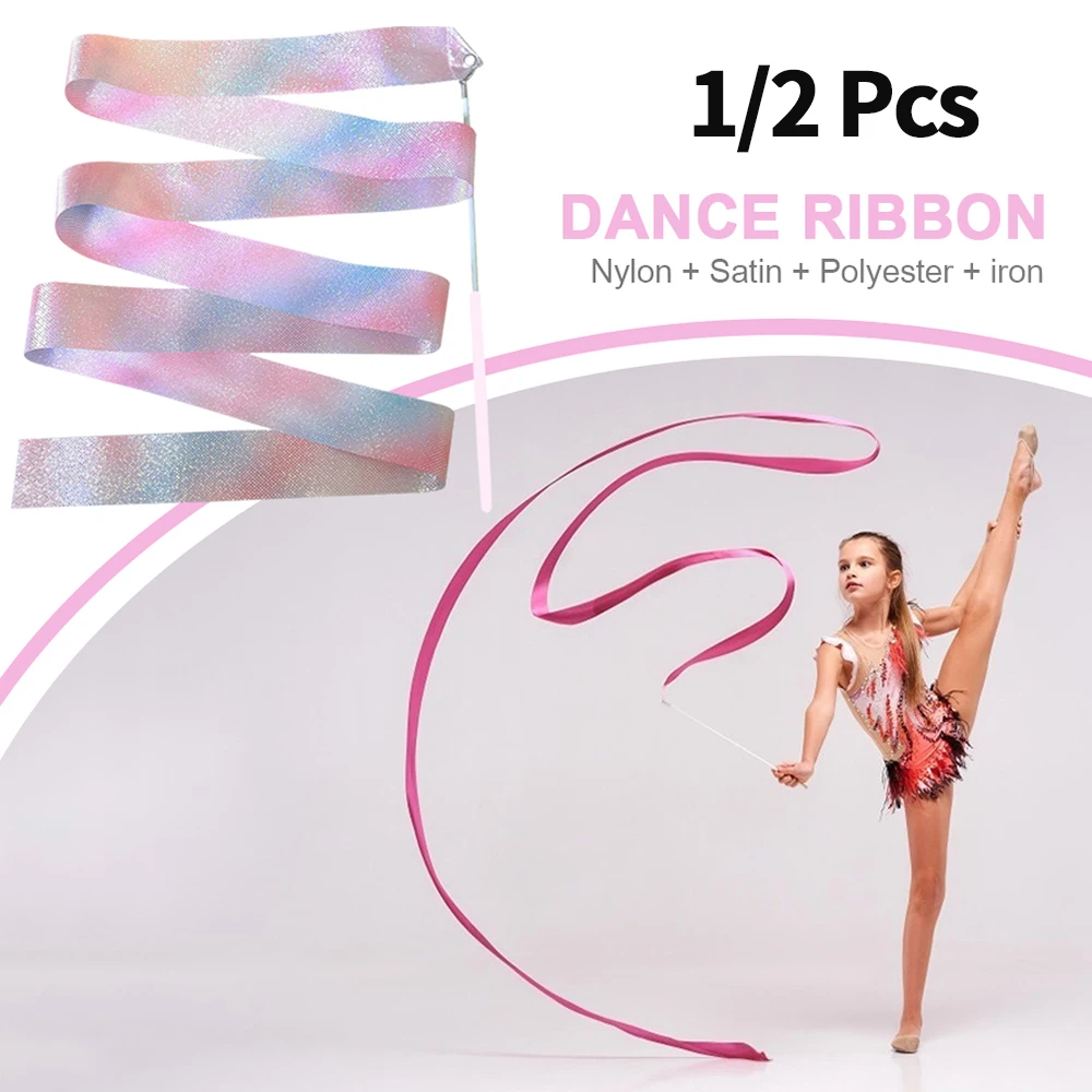 1/2 Pcs 2m Professional Glitter Dance Ribbon Rhythmic Art Gymnastics Ballet Twirling Rod Stick Kid Cildren Training Equipment