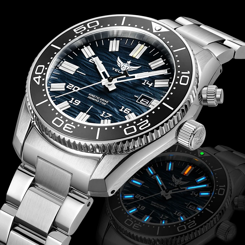 Yelang Men Military Watch 40MM Sport Kinetic Energy Wristwatch 30ATM Waterproof Luminous Tubes Sapphire Mirror Japan PX83