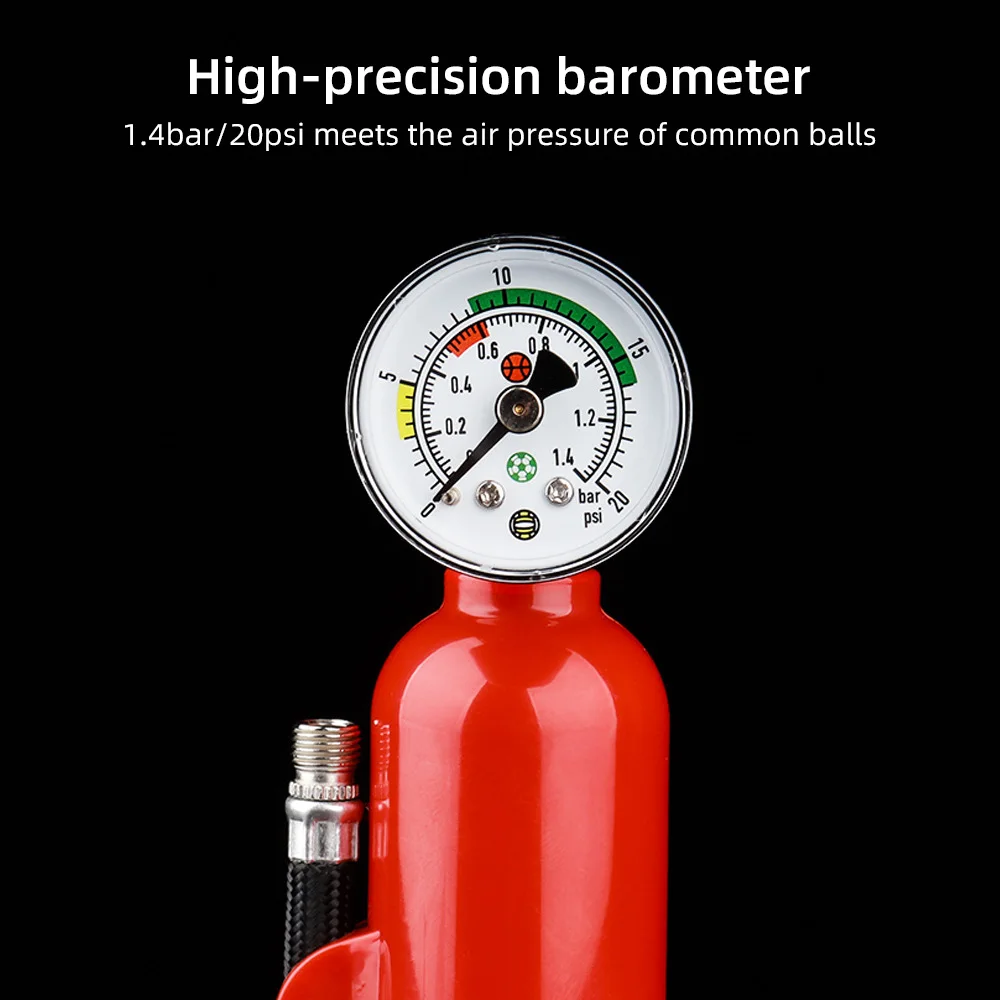 مضخة كرة هوائية محمولة مع مقياس ضغط مع خرطوم قابل للفصل لمضخة رياضية محمولة لكرة القدم وكرة السلة وكرة القدم