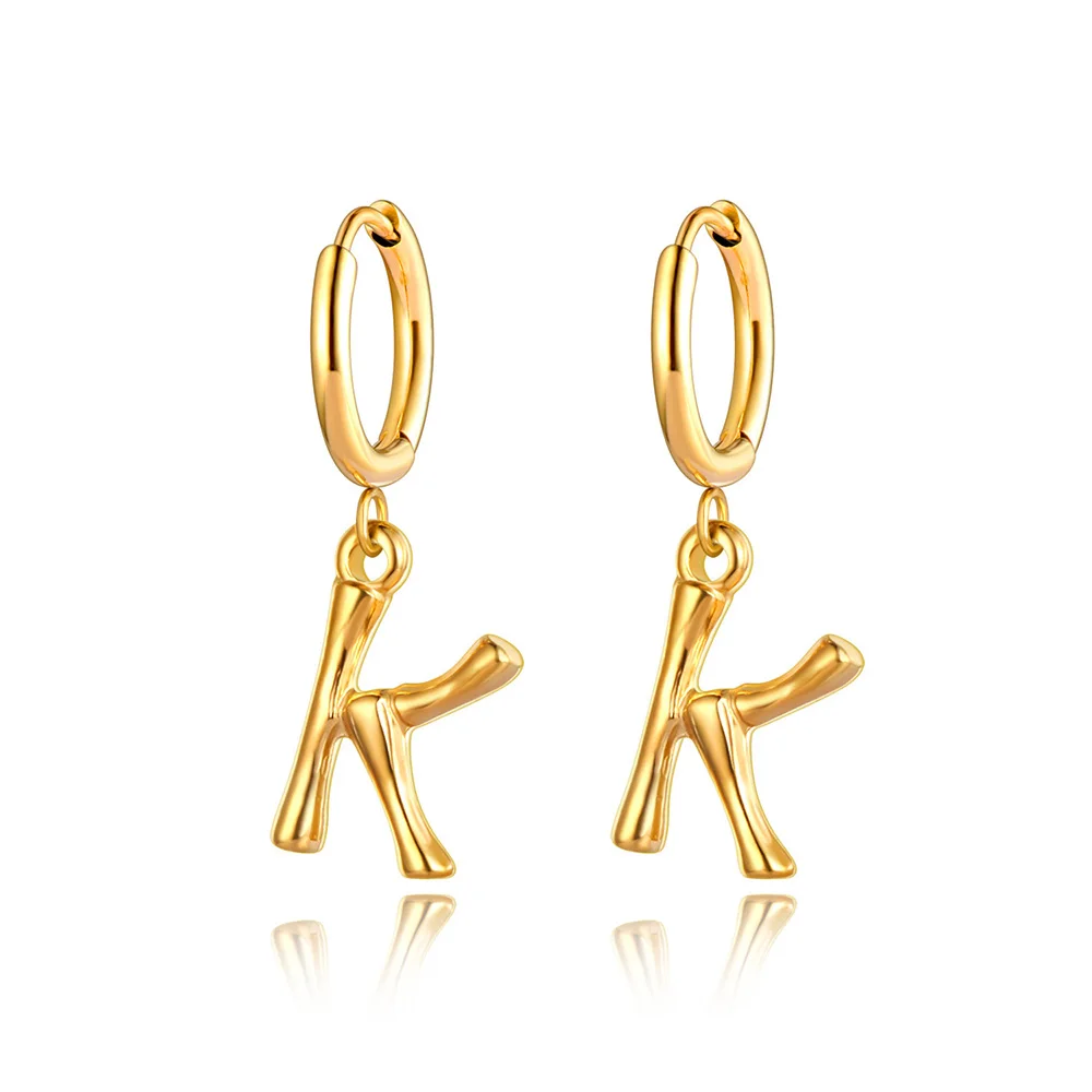 JeeMango 18K Gold Plated Initial Hoop Earrings For Women Stainless Steel Drop Dangle Alphabet Letters Earrings Jewelry JE22035