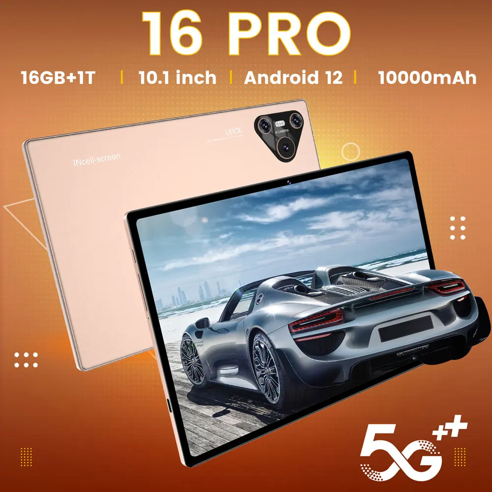 

New 16 Pro Tablet 10.1inch Android 12 Pad 6 Tablet PC 4G 5G Dual SIM GPS 10000mAh Global Version Tablets For Children Kids Tab