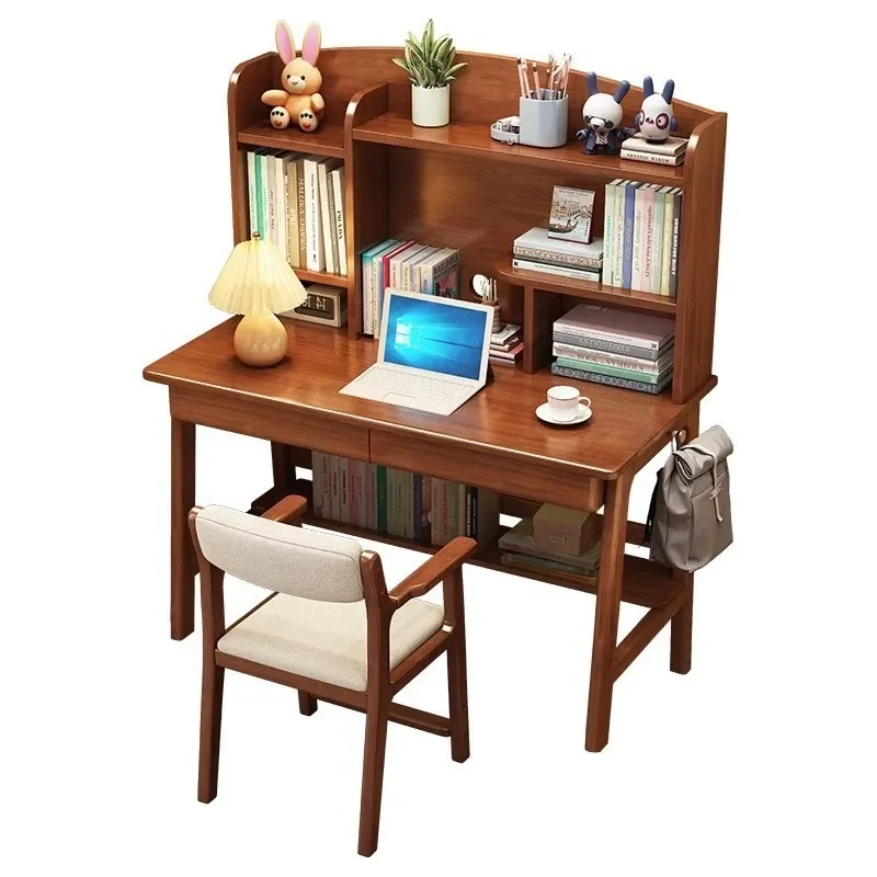 Children's solid wood desk bookshelf integrated table household primary and secondary school students
