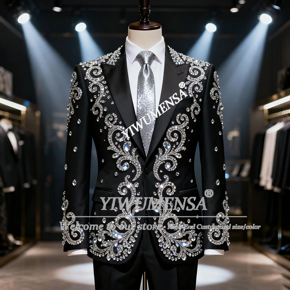 

Блестящие ромбовидные бусины, свадебные смокинги, костюмы из 2 предметов, модные пиджаки для жениха, брюки, мужские костюмы для деловой вечеринки по индивидуальному заказу