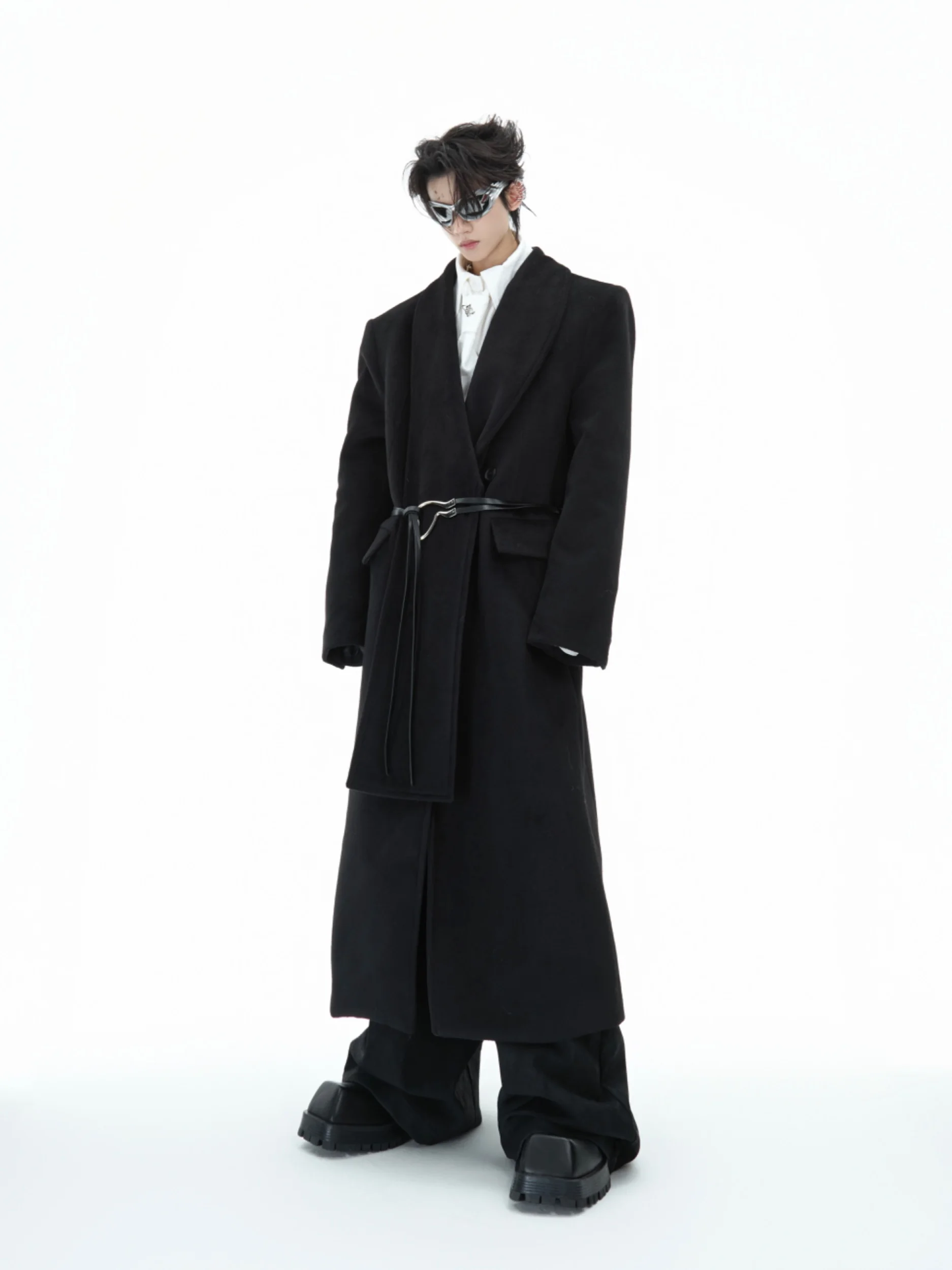 ArguE CulturE High-End Long Loose Woolen Coat Metal Strap Design Youthful Vitality Style Winter Warm Cotton Wool Blend