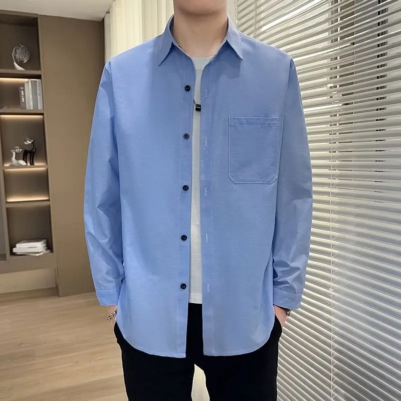 Men's Jacket Spring Autumn New Loose Trendy Long Sleeve Shirt Workwear Casual Top Rolling Collar