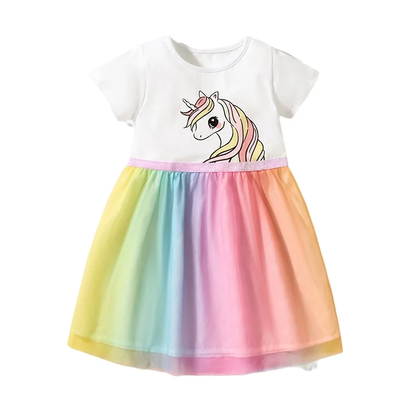 

New Baby Girls Short Sleeve Dresses Clothes Kids Summer Princess Dress For Children Party Ball Pageant Outfit Unicorn 2-8Y