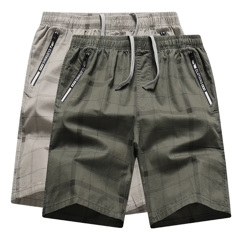 Summer Men's Shorts, New Workwear Pants, Trendy Casual Pants, Men's Pure Cotton Thin Straight Leg Pants, Plaid Five Part Pants