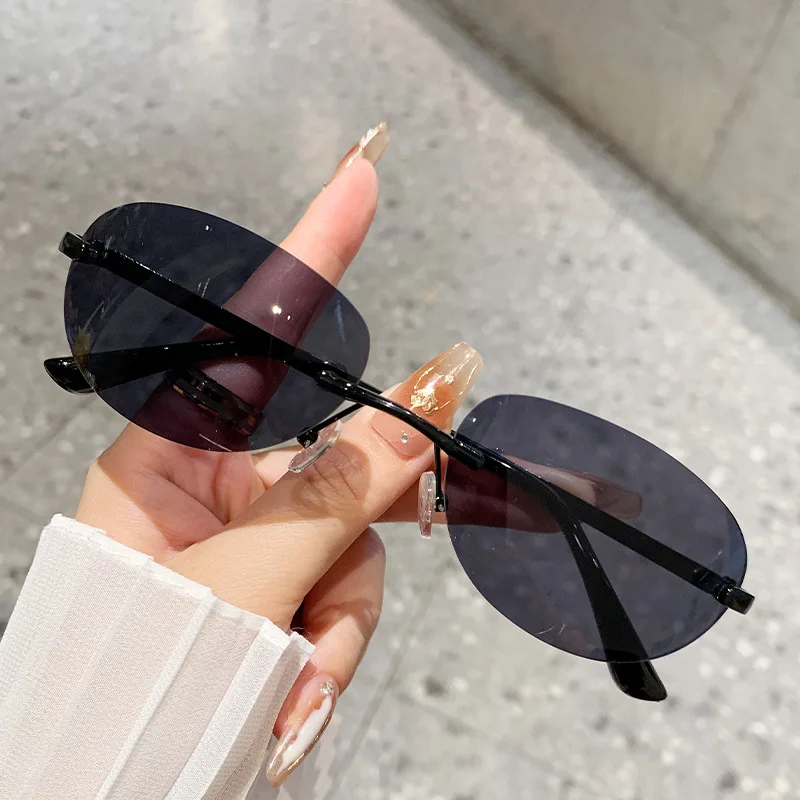 

Women Small Frame Cat Eye Sunglasses Vintage Fashion UV400 Protection Sun Glasses for Men Popular Punk Outdoor Rimless Goggles