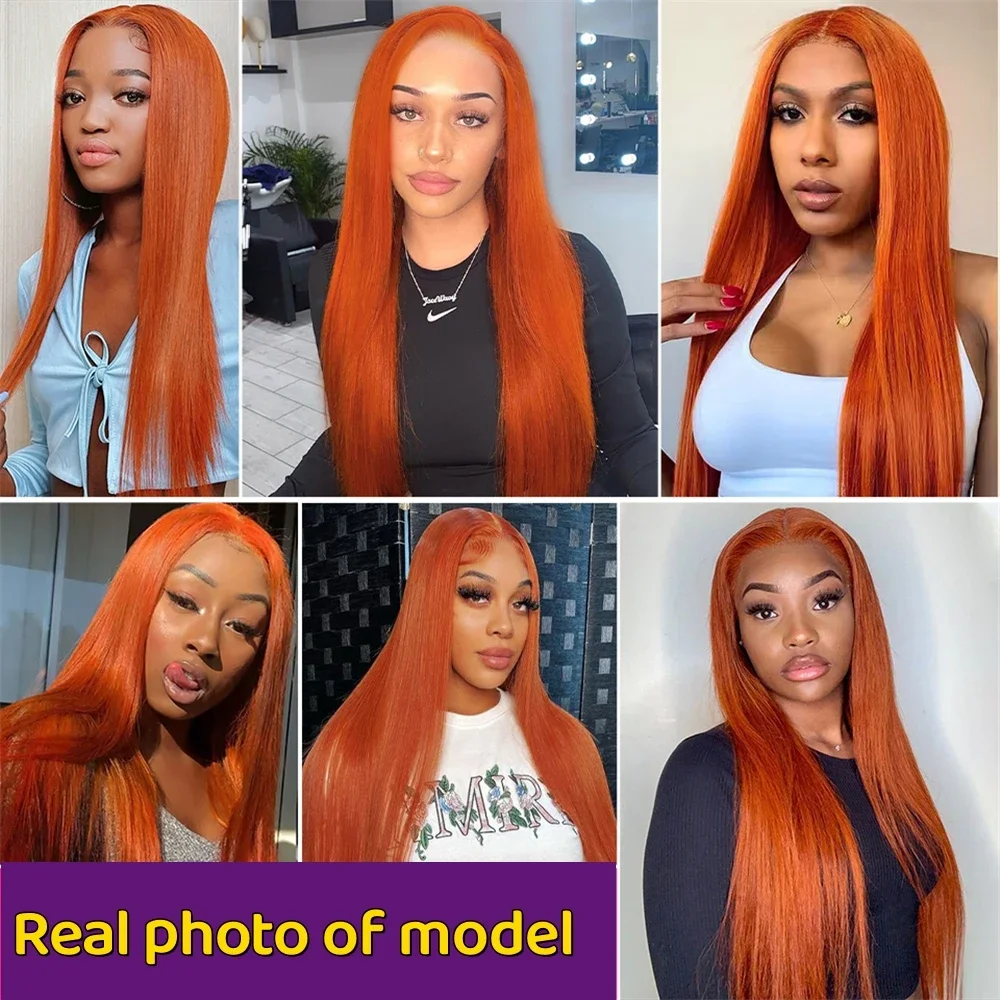 Orange Ginger Bone Straight 13x6 HD Transparent Lace Front Human Hair Wig 13x4 Brazilian Remy Hair Lace Frontal Wigs For Women