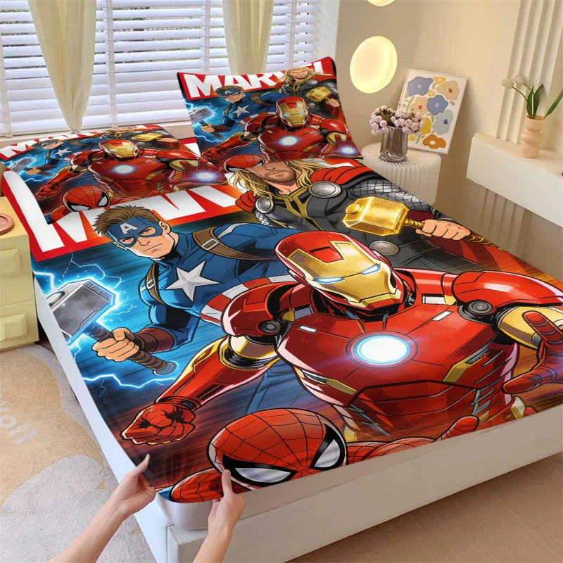 

Комплект из 3 предметов: простыня с рисунком Marvel Avengers, 2 наволочки, мягкая простыня с глубоким карманом, постельное белье с изображением супергероев для декора спальни мальчика