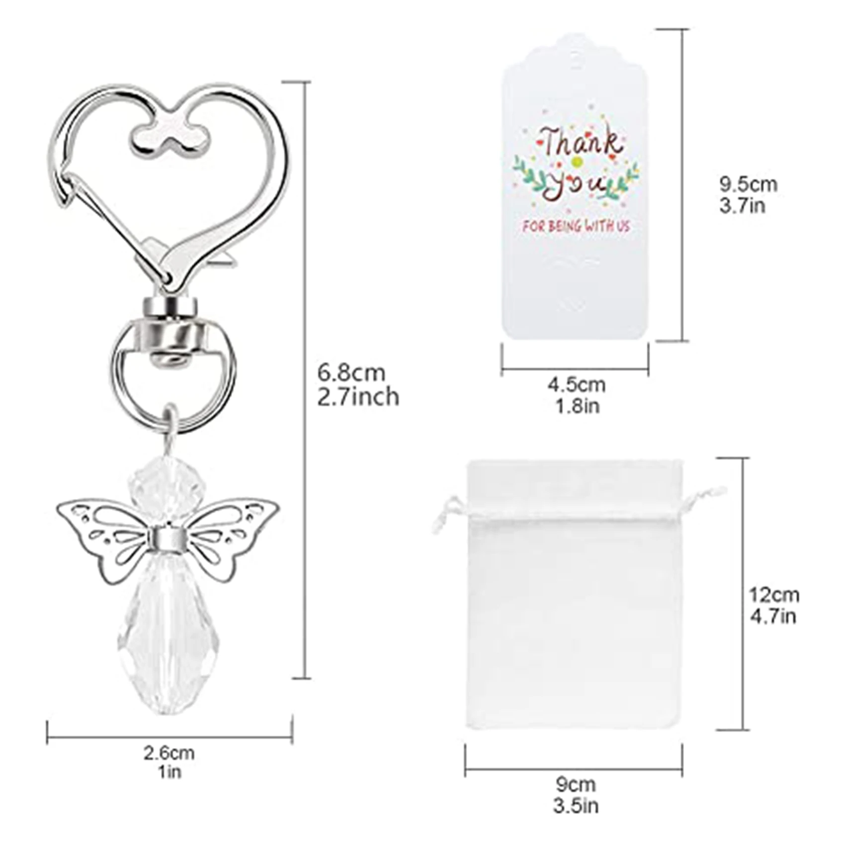 40 Sets Crystal Butterfly with Heart-Shape Keychain Wedding Favor Set, Organza Gift Bags and Thank You Tags