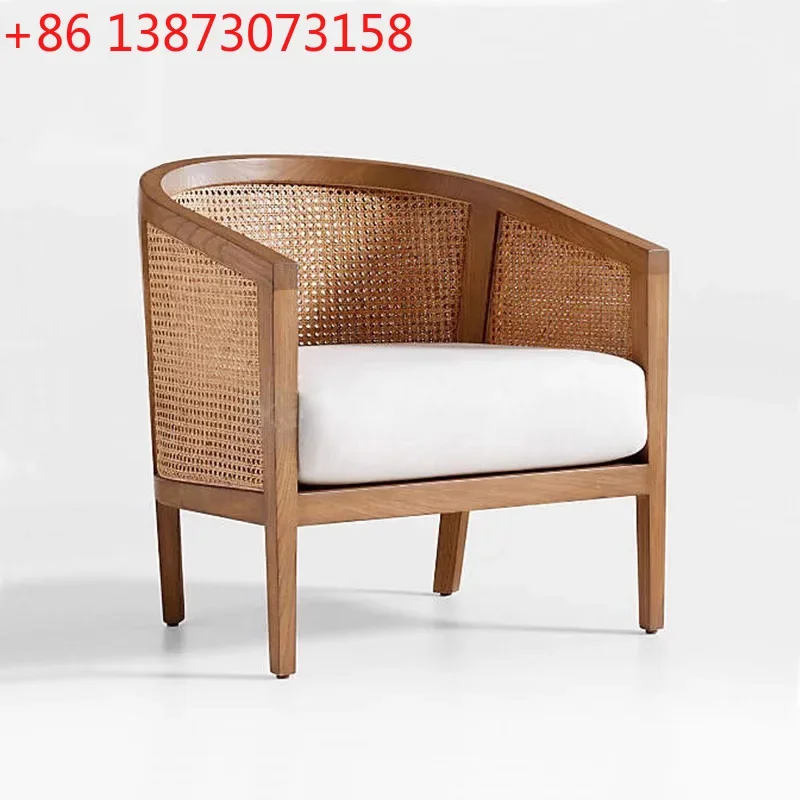 

New Chinese-style solid wood rattan sofa chair Nordic simple homestay hotel living room leisure single sofa