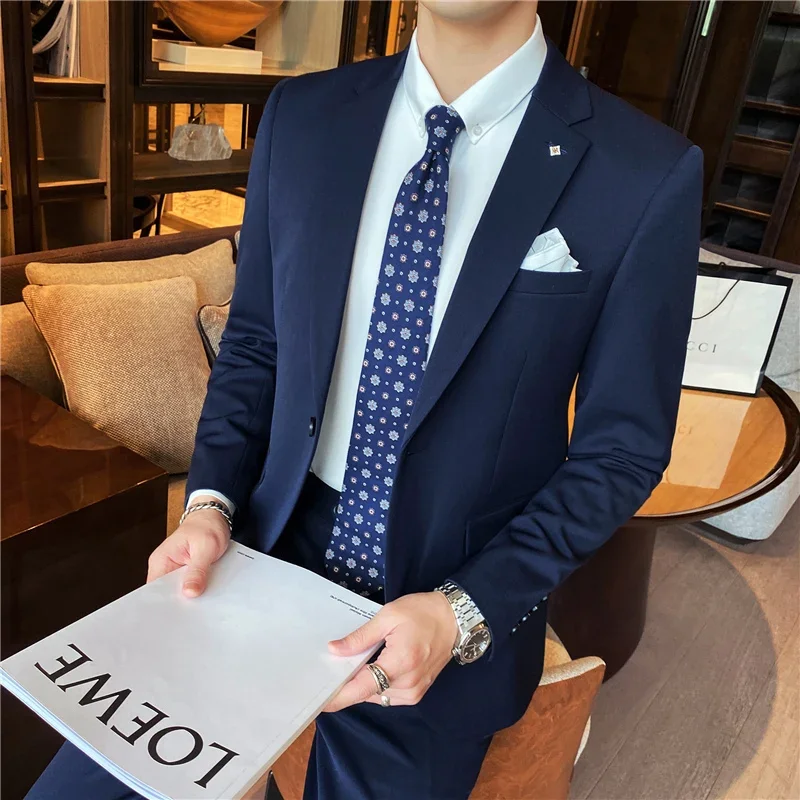 

Suit (Blazer+Pants) Men's Solid color Fashion Business Professional Gentleman Slim Trend Wedding Casual Elegant Man Suit